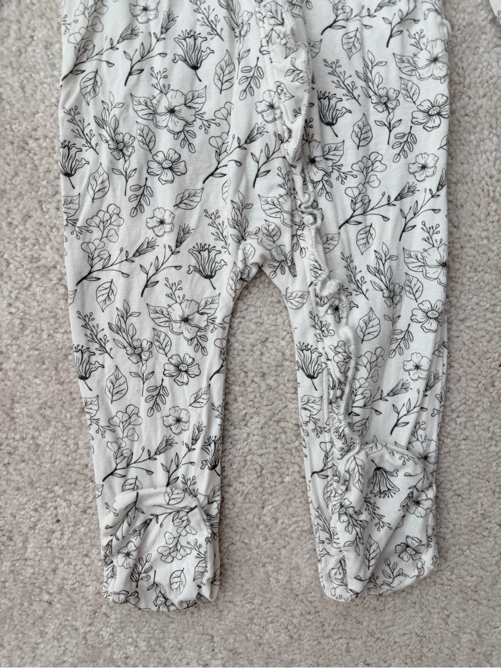 Little Me White and Black Floral Footie Ruffled Zippered One Piece - Picture 3 of 10